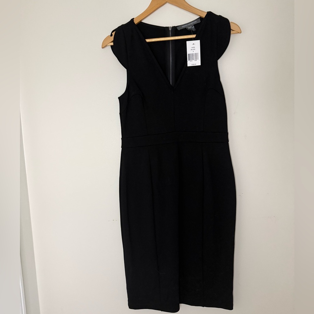 NWT French Connection Black Sheath Dress Size 6 Stretch Knit Work Classic $158